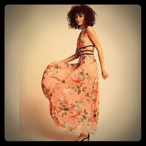 Floral Print Strappy Plunge Maxi Dress